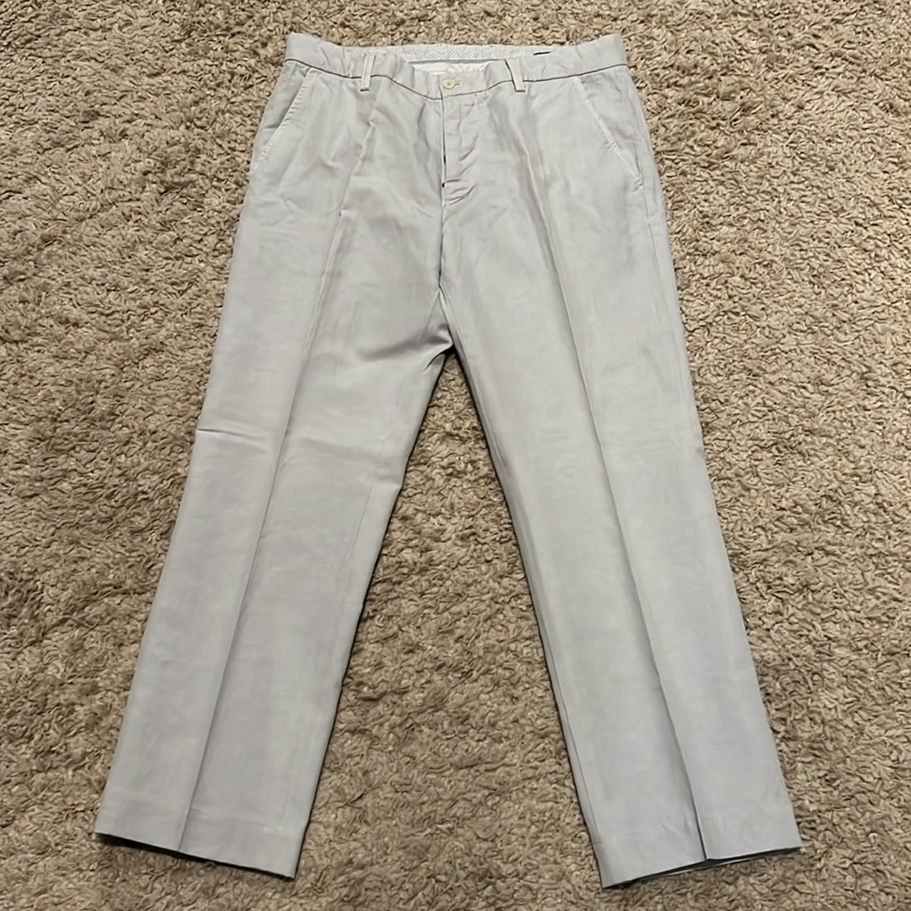 Mason's Men's Cotton Linen Flat Front Pants Light Gray 36